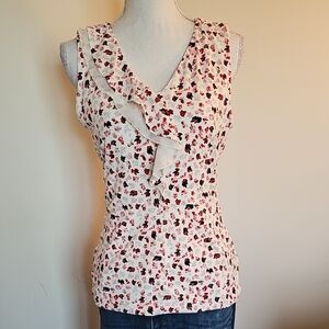 White House Black Market Red Floral Ruffle Blouse